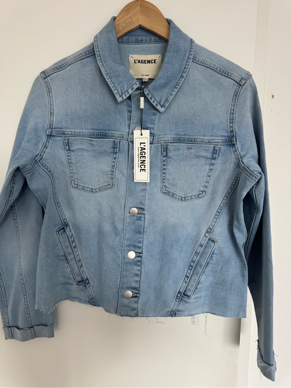 L’agence Janelle Slim-Raw Denim Jean Jacket cruz large